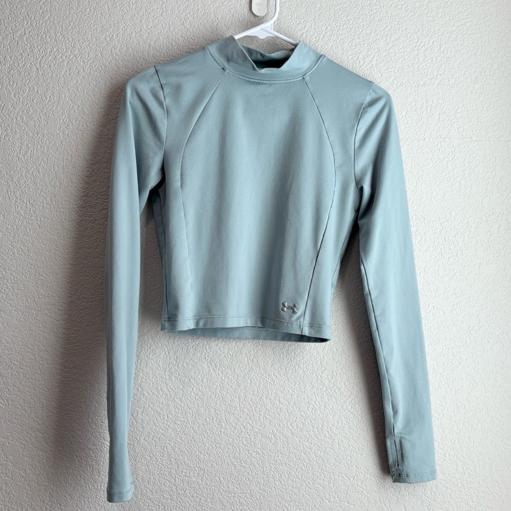 Under Armour Cropped Fitted Long Sleeve Mock Neck Shirt Active Athletic Green XS